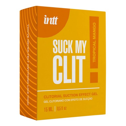 INTT Suck My Clit Tropical Mango klitorisgel 15 ml med sugeffekt, vibration och pulsering – vattenbaserad stimulerande gel med smak av tropisk mango