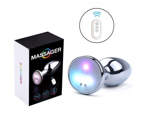 Kiotos vibrerande aluminum LED buttplug silver 8 cm med RGB-ljus och appstyrning – analplug med regnbågsfärgad ljusshow och vibration
