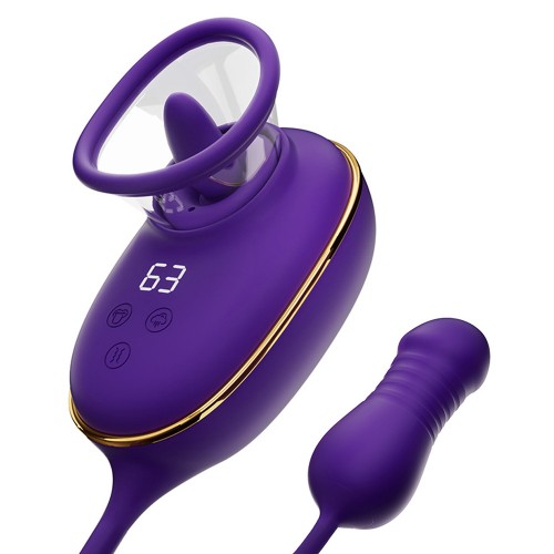 Licking Clit Pump & Anal Stimulator med vakuum tunga vibration och thrusting