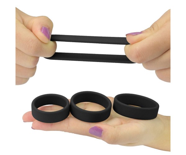 Lovetoy Soft Silicone Pro Ring Set 3-pack mjuka penisringar i olika storlekar – töjbara cockrings för hårdare erektion och längre uthållighet