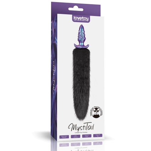 MystiTail anal plug med avtagbar svans 12 cm svart – butt plug med fluffig svart svans för roleplay och BDSM