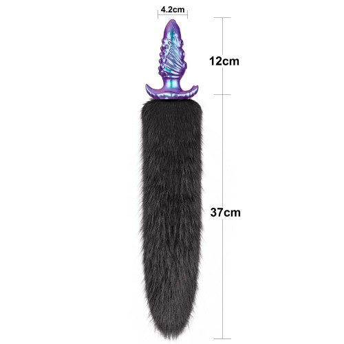 MystiTail anal plug med avtagbar svans 12 cm svart – butt plug med fluffig svart svans för roleplay och BDSM