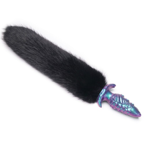 MystiTail anal plug med avtagbar svans 12 cm svart – butt plug med fluffig svart svans för roleplay och BDSM
