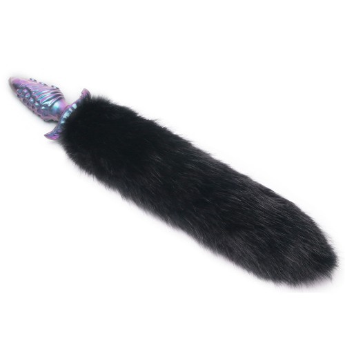 MystiTail anal plug med avtagbar svans 12 cm svart – butt plug med fluffig svart svans för roleplay och BDSM