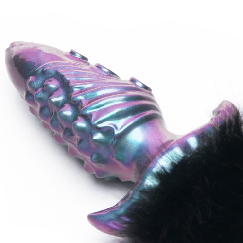 MystiTail anal plug med avtagbar svans 12 cm svart – butt plug med fluffig svart svans för roleplay och BDSM