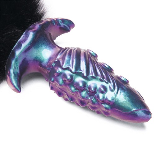 MystiTail anal plug med avtagbar svans 12 cm svart – butt plug med fluffig svart svans för roleplay och BDSM