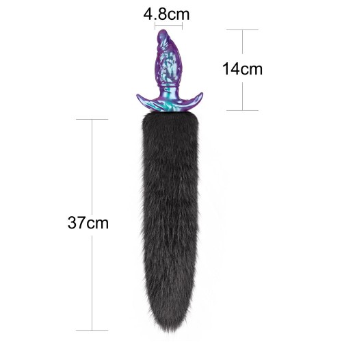 MystiTail anal plug med avtagbar svans 14 cm svart – butt plug med fluffig svart svans för roleplay och BDSM