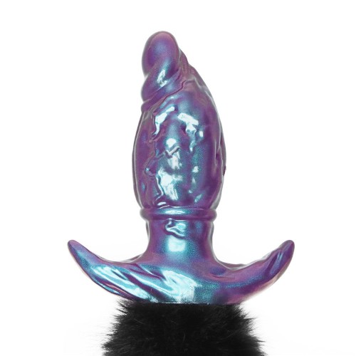 MystiTail anal plug med avtagbar svans 14 cm svart – butt plug med fluffig svart svans för roleplay och BDSM