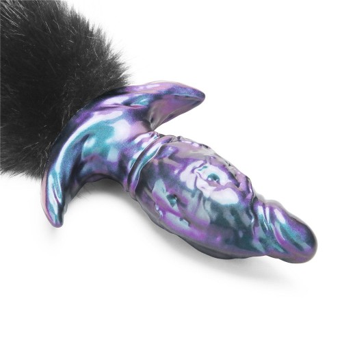 MystiTail anal plug med avtagbar svans 14 cm svart – butt plug med fluffig svart svans för roleplay och BDSM