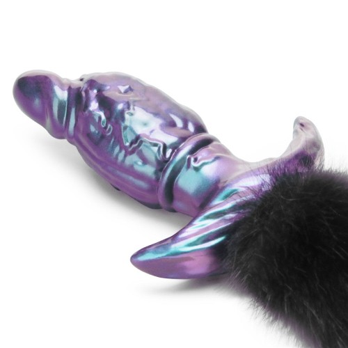 MystiTail anal plug med avtagbar svans 14 cm svart – butt plug med fluffig svart svans för roleplay och BDSM