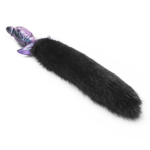 MystiTail anal plug med avtagbar svans 14 cm svart – butt plug med fluffig svart svans för roleplay och BDSM