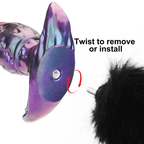 MystiTail anal plug med avtagbar svans 14 cm svart – butt plug med fluffig svart svans för roleplay och BDSM