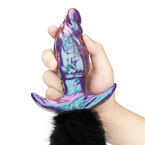 MystiTail anal plug med avtagbar svans 14 cm svart – butt plug med fluffig svart svans för roleplay och BDSM