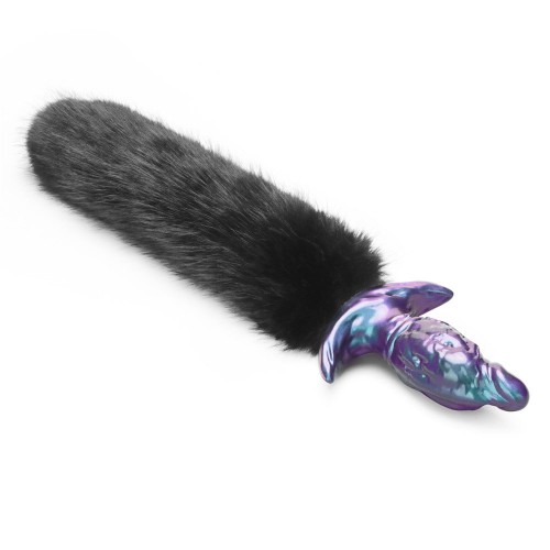 MystiTail anal plug med avtagbar svans 14 cm svart – butt plug med fluffig svart svans för roleplay och BDSM