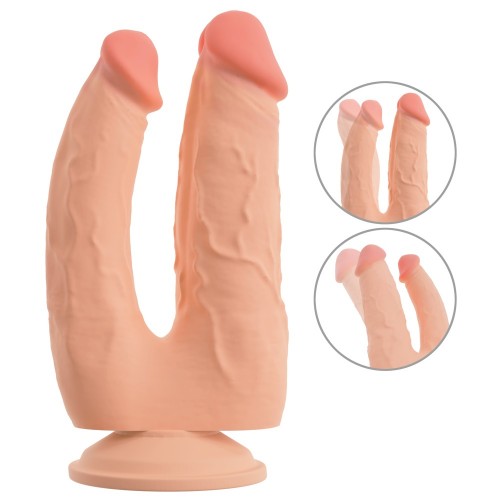 Nature Skin Bendable Double Penetrator With Movable Skin böjbar dubbelpenetrationsdildo med rörlig hud i dual density silikon