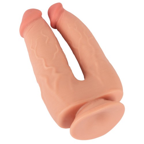 Nature Skin Bendable Double Penetrator With Movable Skin böjbar dubbelpenetrationsdildo med rörlig hud i dual density silikon