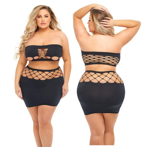 Net Worth 2 Pcs Bandeau Set Black Queen Size – svart tvådelat muddset i nylon från Pink Lipstick Lingerie
