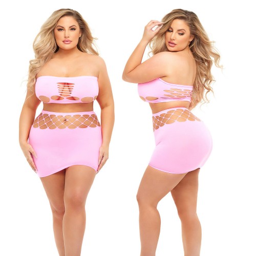 Net Worth 2 Pcs Bandeau Set ljusrosa Queen Size – tvådelat muddset i nylon från Pink Lipstick Lingerie