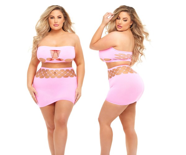 Net Worth 2 Pcs Bandeau Set ljusrosa Queen Size – tvådelat muddset i nylon från Pink Lipstick Lingerie