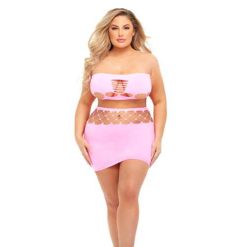 Net Worth 2 Pcs Bandeau Set ljusrosa Queen Size – tvådelat muddset i nylon från Pink Lipstick Lingerie