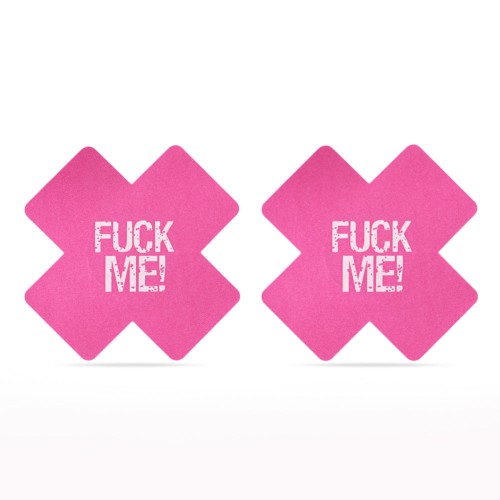 Nipple Stickers Fuck Me kryssformade självhäftande bröstdekorationer i svart och rosa – förförisk accessoar för festival, rave och het kväll