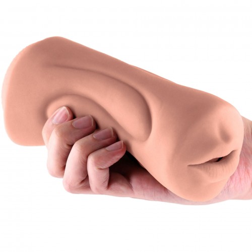 NS Novelties Anita Pussy & Mouth Stroker mörk hudton – dubbelsidig lösfitta och munstroker i realistisk TPE