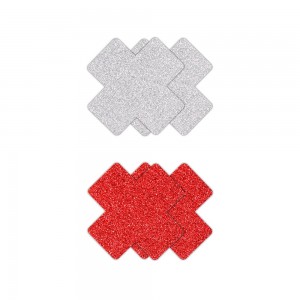 Nipple Stickers Glitter Cross Red & Silver - 4-Pack