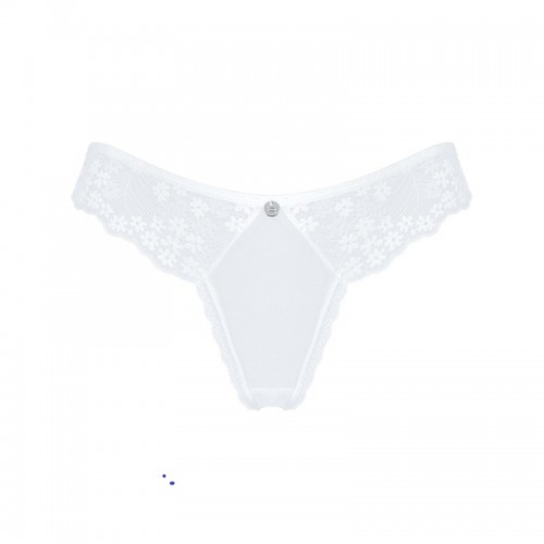 Obsessive Heavenlly Panties vit XL/2XL – stringtrosa i Brazilian V-cut med stretchig tyll och blommig spets