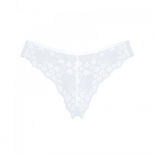 Obsessive Heavenlly Panties vit XL/2XL – stringtrosa i Brazilian V-cut med stretchig tyll och blommig spets