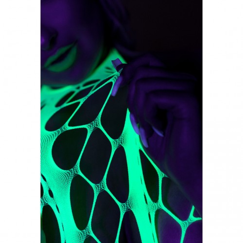Ouch Bodystocking with Halterneck neongrön onesize – sexig nätbodystocking som lyser under UV-ljus och blacklight