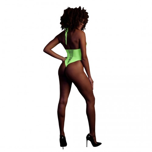 Ouch High-Cut Body neongrön onesize – sexig highcut body som lyser under UV-ljus och blacklight för rave och festival