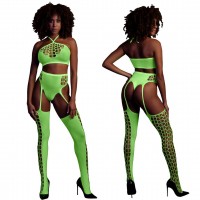 Two Piece With Crop Top & Stockings - One Size - Neon Green