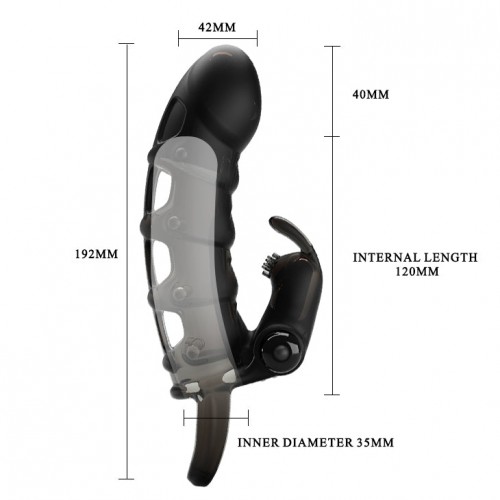 Pretty Love Cuper vibrerande penis sleeve med kaninformad klitorisarm – 10 vibrationslägen i töjbar TPE för par