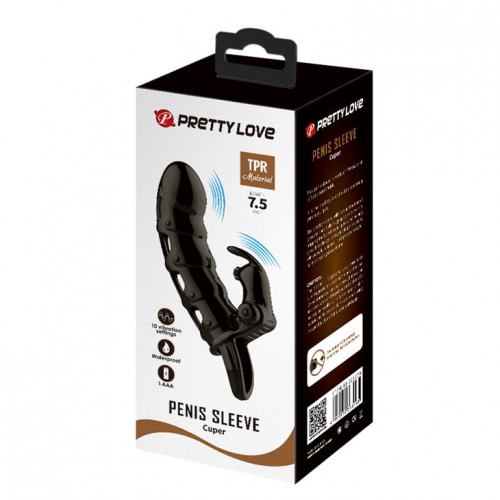 Pretty Love Cuper vibrerande penis sleeve med kaninformad klitorisarm – 10 vibrationslägen i töjbar TPE för par