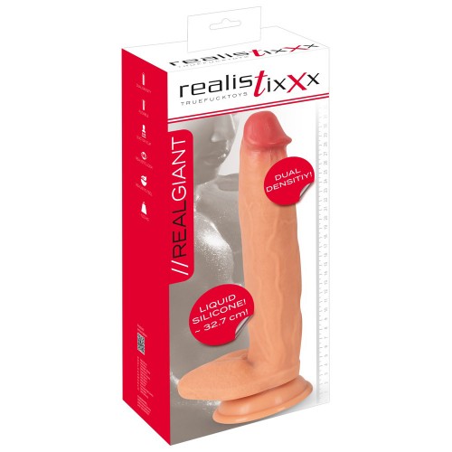 Realistixxx Real Giant realistisk jättedildo i ljus hudfärg PVC med sugkopp och stark ädering – 1,5 kg naturtrogen dildo