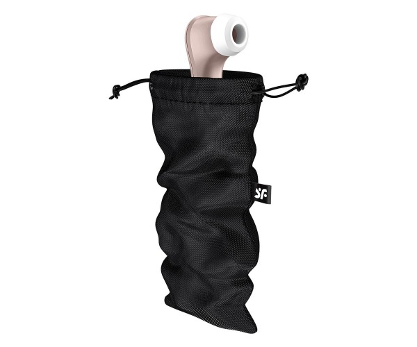 Satisfyer Treasure Bag L Black – diskret förvaringspåse för medelstora sexleksaker i svart