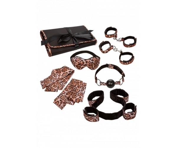 Unleashed Surrender Set bondage-set med handbojor, fotbojor, ögonbindel och halsband i svart läder