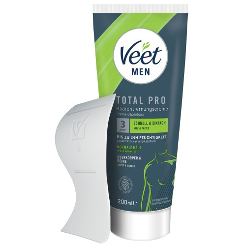 Veet Men Total Pro Hair Removal Cream 200ml – hårborttagningskräm för mäns kropp med Silk & Fresh-teknologi