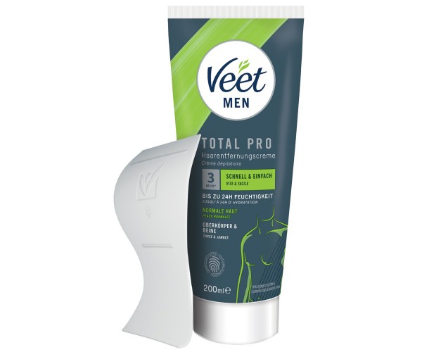 Veet Men Total Pro Hair Removal Cream 200ml – hårborttagningskräm för mäns kropp med Silk & Fresh-teknologi