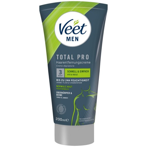 Veet Men Total Pro Hair Removal Cream 200ml – hårborttagningskräm för mäns kropp med Silk & Fresh-teknologi