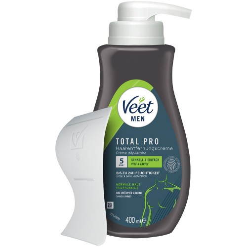 Veet Men Total Pro Hair Removal Cream 400ml – hårborttagningskräm för männs kropp med Silk & Fresh-teknologi