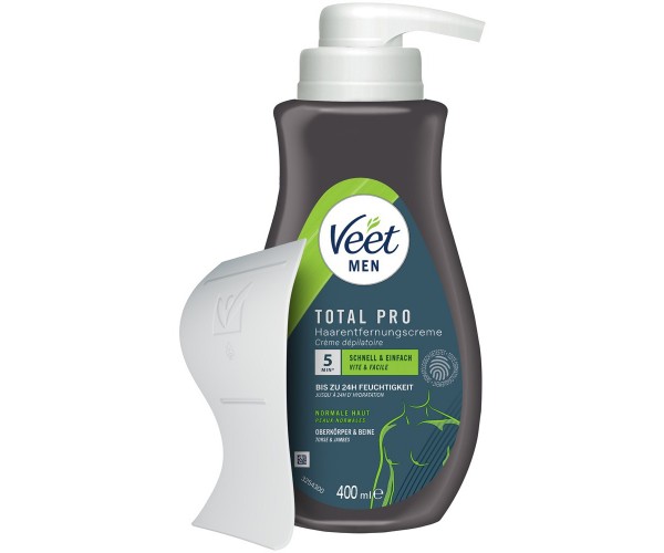 Veet Men Total Pro Hair Removal Cream 400ml – hårborttagningskräm för männs kropp med Silk & Fresh-teknologi