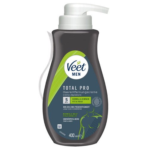 Veet Men Total Pro Hair Removal Cream 400ml – hårborttagningskräm för männs kropp med Silk & Fresh-teknologi