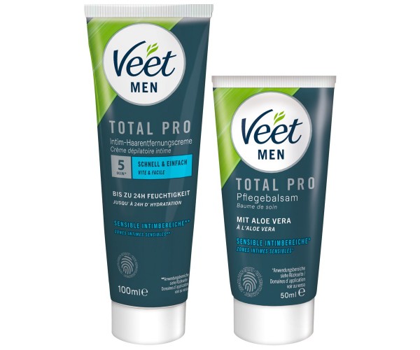 Veet Men Total Pro Intimate Hair Removal Set – hårborttagningskit för intimområden med kräm och aloe vera balsam