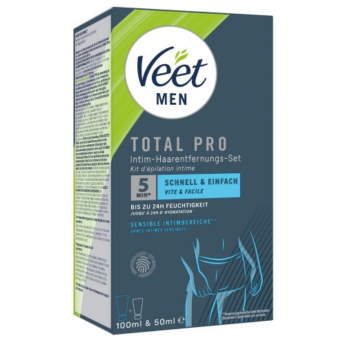 Veet Men Total Pro Intimate Hair Removal Set – hårborttagningskit för intimområden med kräm och aloe vera balsam