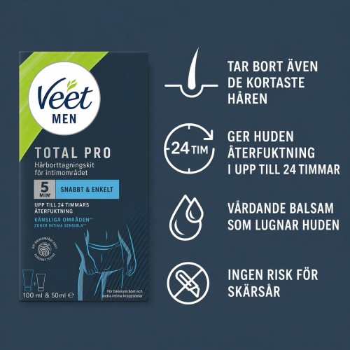 Veet Men Total Pro Intimate Hair Removal Set – hårborttagningskit för intimområden med kräm och aloe vera balsam