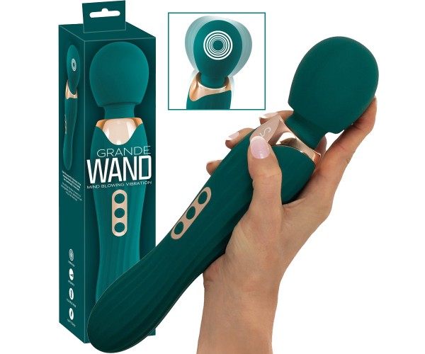 You2Toys Grande Wand smaragdgron massagestav 29,3cm med rorligt massagehuvud och 5 vibrationslagen i silikon